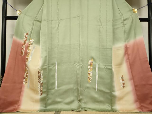 平和屋着物●訪問着 相良刺繍 矢羽花文 暈し染め 金彩 正絹 逸品 AABI2461ck