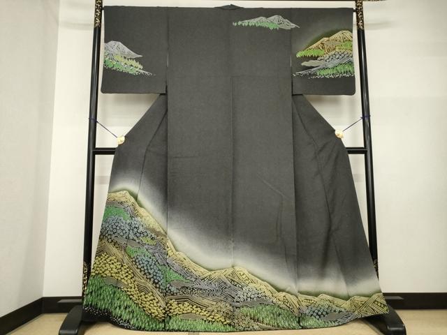 平和屋着物●訪問着 絞り 遠山文 金通し地 やまと誂製 正絹 逸品 AABI2462ck