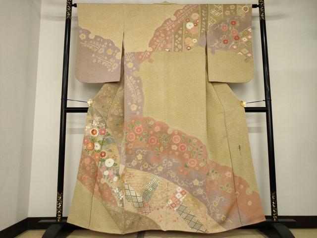 平和屋着物●京友禅の第一人者 松井青々 訪問着 雪輪重ね吉祥花文 正絹 逸品 AABI2463ck
