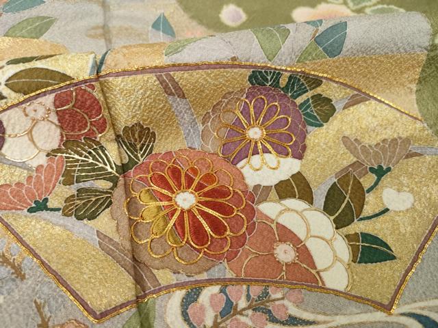 平和屋着物●訪問着 友禅 絞り 流水鴛鴦地紙花文 金彩 正絹 逸品 AABI2467ck