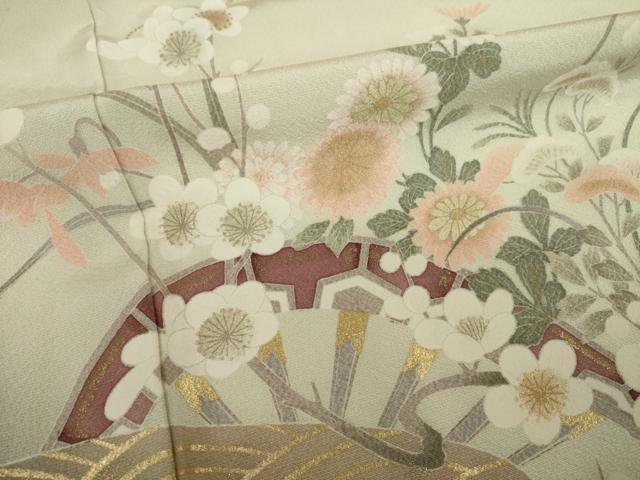 平和屋着物●訪問着 友禅 片輪車枝花文 暈し染め 金彩 正絹 逸品 AABI2468ck