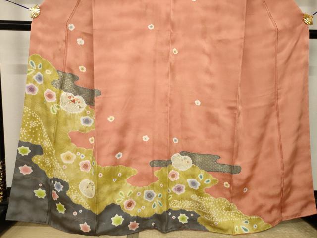 平和屋着物●訪問着 絞り 刺繍 鴛鴦吉祥花文 金彩 正絹 逸品 AABI2469ck