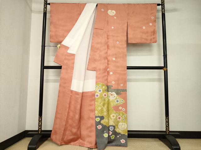 平和屋着物●訪問着 絞り 刺繍 鴛鴦吉祥花文 金彩 正絹 逸品 AABI2469ck