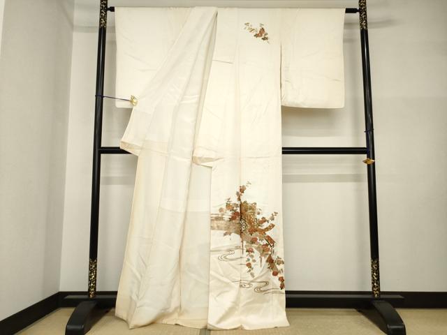 平和屋着物●漆工芸作家 金森一博 訪問着 御所車花文 金彩 正絹 逸品 AABI2470ck