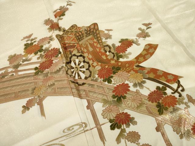 平和屋着物●漆工芸作家 金森一博 訪問着 御所車花文 金彩 正絹 逸品 AABI2470ck