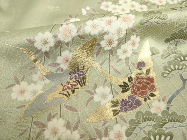 平和屋着物●豪華色留袖 友禅 吉祥飛鶴花文 松 金彩 正絹 逸品 AABI2480ck