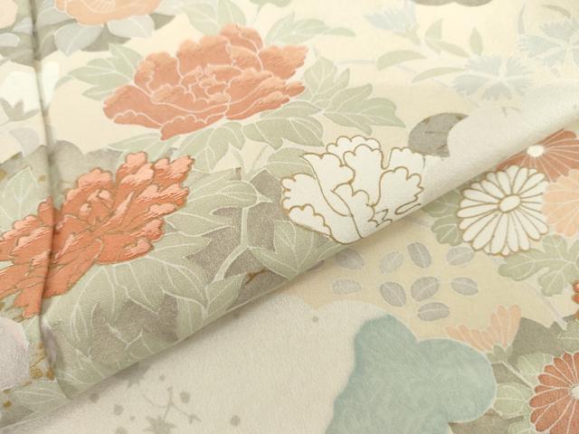 平和屋着物●訪問着 友禅 刺繍 道長草花文 金彩 正絹 逸品 AABI2486cs