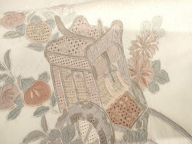 平和屋着物●訪問着 蘇州汕頭刺繍 御所車花文 暈し染め 正絹 逸品 AABI2489cs