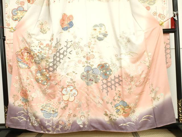 平和屋着物●豪華振袖 駒刺繍 雪芝にねじ梅 暈し染め 金彩 正絹 逸品 AABI2490cs