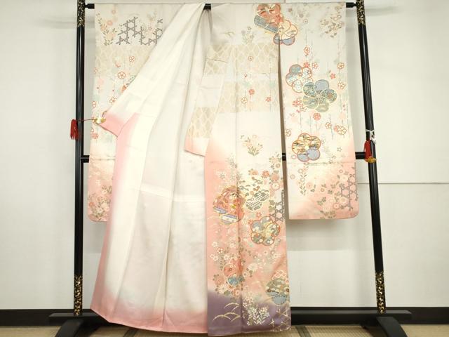 平和屋着物●豪華振袖 駒刺繍 雪芝にねじ梅 暈し染め 金彩 正絹 逸品 AABI2490cs