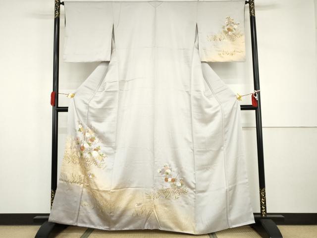 平和屋着物●訪問着 鴛鴦草花文 暈し染め 金彩 正絹 逸品 未使用 AABI2491cs