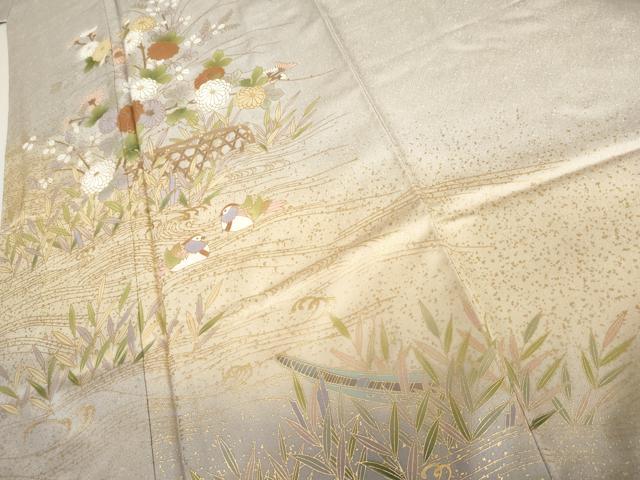 平和屋着物●訪問着 鴛鴦草花文 暈し染め 金彩 正絹 逸品 未使用 AABI2491cs