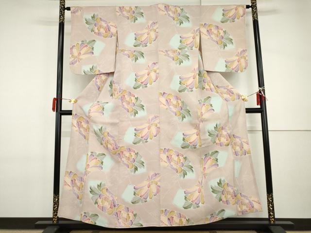 平和屋着物●上質な小紋 地紙花文 鬼しぼ縮緬 正絹 逸品 AABI2499cs