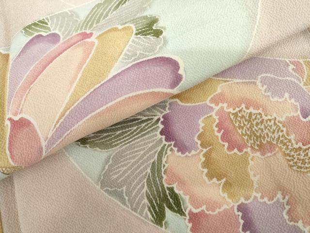 平和屋着物●上質な小紋 地紙花文 鬼しぼ縮緬 正絹 逸品 AABI2499cs