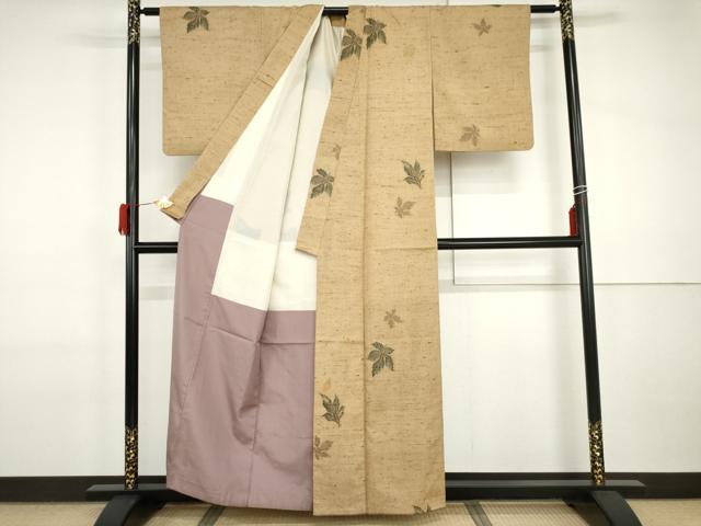 平和屋着物●ぜんまい紬 舞葉文 正絹 逸品 AABI2503cs