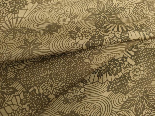 平和屋着物●上質な小紋 紬地 型染め 扇面流水花文 正絹 逸品 AABI2504cs