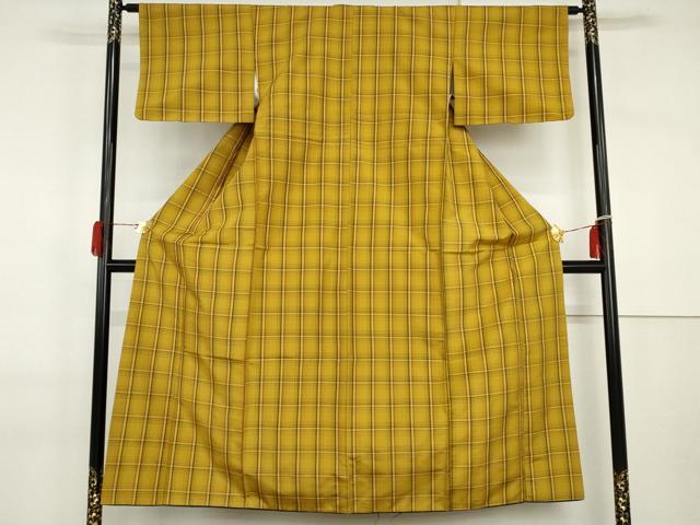 平和屋着物●本場黄八丈 紬 平織 格子 正絹 逸品 AABI2523cs