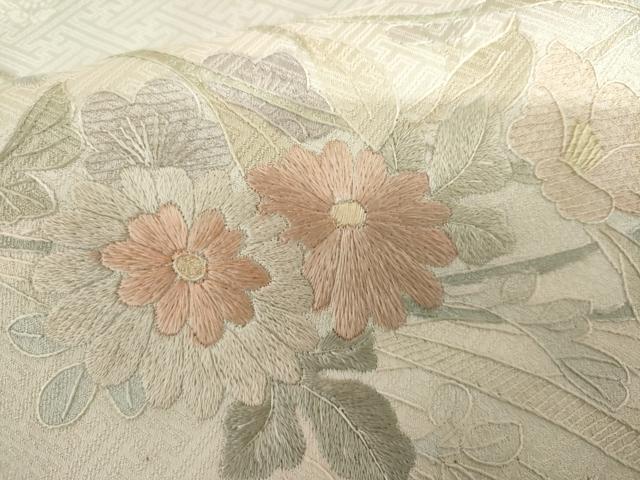 平和屋着物●訪問着 総刺繍 翠山刺繍 枝花文 暈し染め ロング丈 正絹 逸品 AABI2524cs