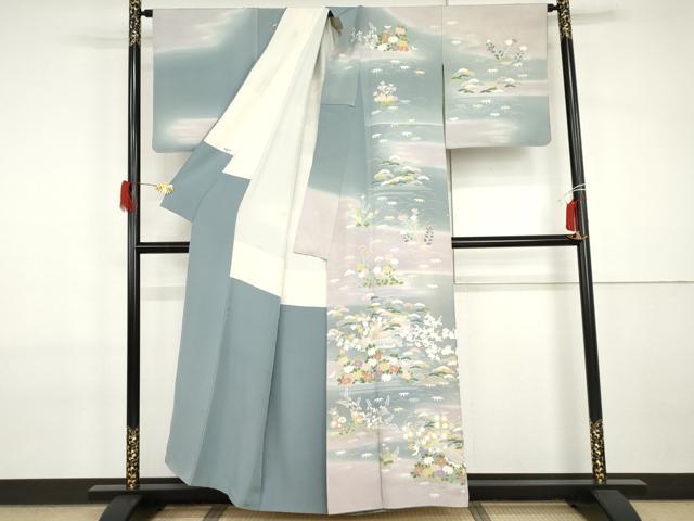 平和屋着物●京友禅作家 関谷泰三 訪問着 松竹梅風景文 暈し染め 正絹 逸品 AABI2527cs