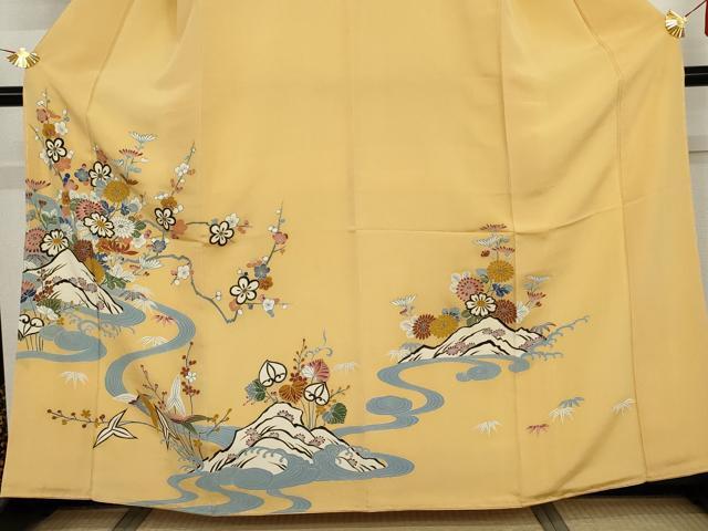 平和屋着物●訪問着 友禅 流水枝花文 鬼しぼ縮緬 正絹 逸品 AABI2529cs