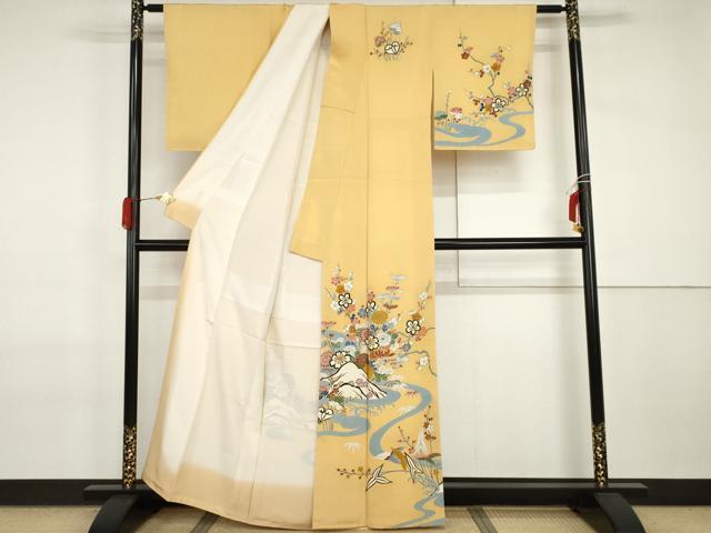 平和屋着物●訪問着 友禅 流水枝花文 鬼しぼ縮緬 正絹 逸品 AABI2529cs