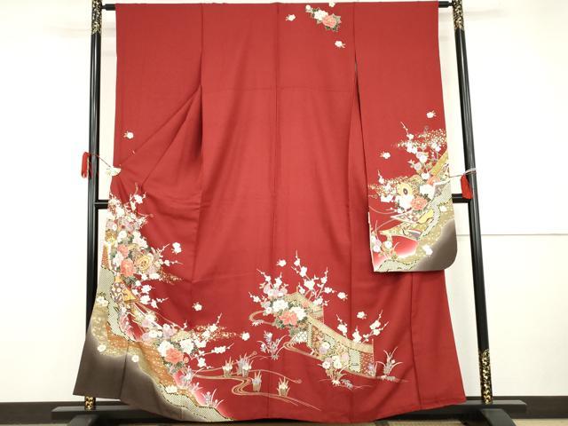 平和屋着物●豪華振袖 駒刺繍 花鼓吉祥花文 金彩 正絹 逸品 AABI2537cs