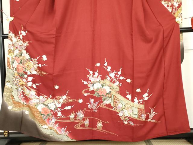 平和屋着物●豪華振袖 駒刺繍 花鼓吉祥花文 金彩 正絹 逸品 AABI2537cs