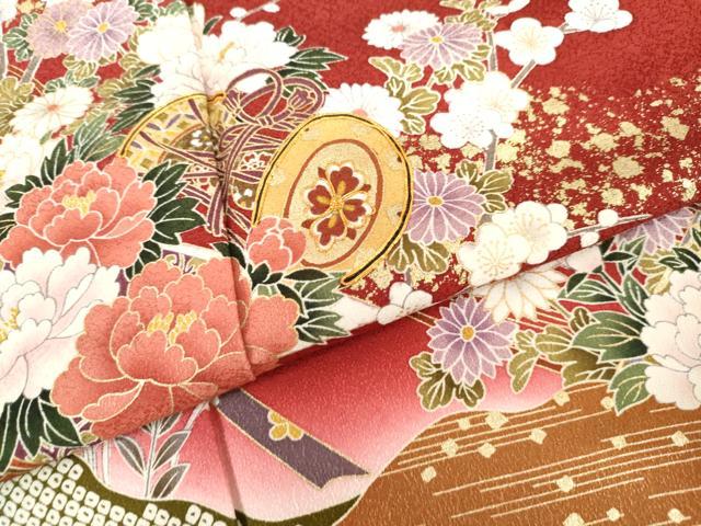 平和屋着物●豪華振袖 駒刺繍 花鼓吉祥花文 金彩 正絹 逸品 AABI2537cs