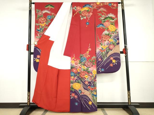 平和屋着物●紅型 振袖 鴛鴦梅松文 暈し染め 正絹 逸品 AABI2540cs
