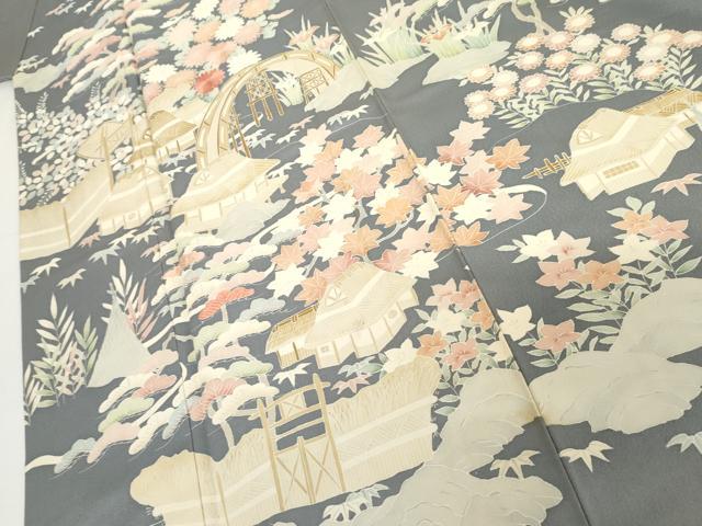 平和屋着物●訪問着 友禅 刺繍 松竹梅風景文 正絹 逸品 AABI2546cs