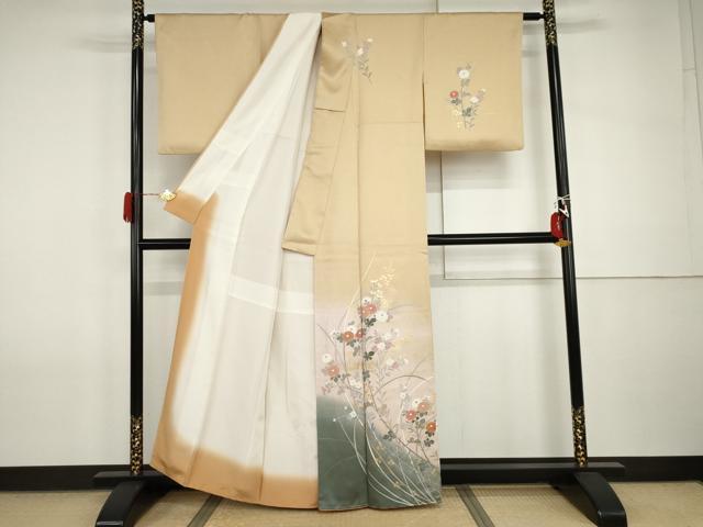 平和屋着物●訪問着 枝花文 暈し染め 金彩 正絹 逸品 AABI2547cs