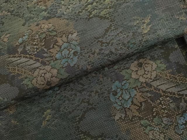 平和屋着物●本場大島紬 カタス7マルキ 渡橋風景草花文 正絹 逸品 AABI2553cs