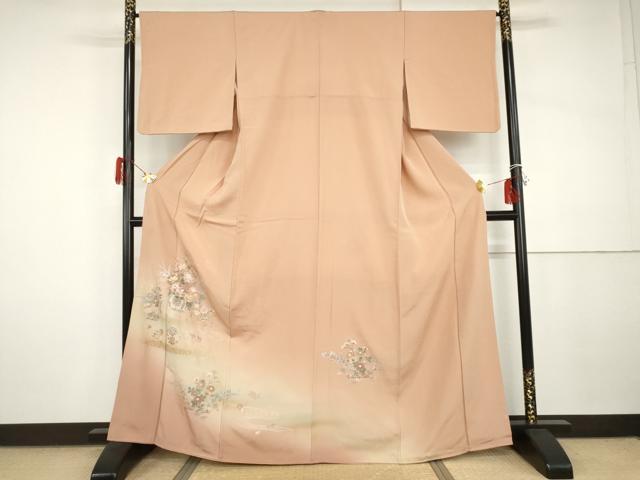 平和屋着物●訪問着 中国三大刺繍 汕頭刺繍 スワトウ刺繍 花車文 暈し染め 金糸 金彩 正絹 逸品 AABI2556cs