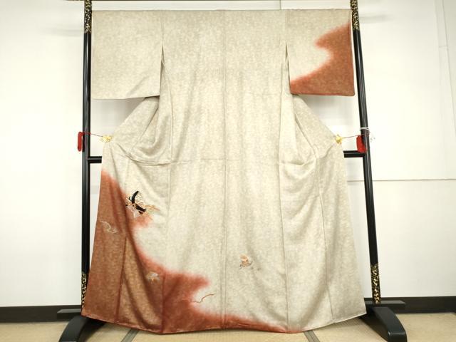平和屋着物●訪問着 竹屋町刺繍 女人貝桶花文 暈し染め 金銀糸 金銀彩 正絹 逸品 AABI2561cs