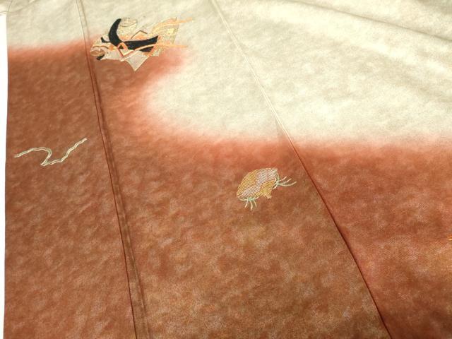 平和屋着物●訪問着 竹屋町刺繍 女人貝桶花文 暈し染め 金銀糸 金銀彩 正絹 逸品 AABI2561cs