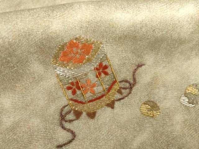 平和屋着物●訪問着 竹屋町刺繍 女人貝桶花文 暈し染め 金銀糸 金銀彩 正絹 逸品 AABI2561cs