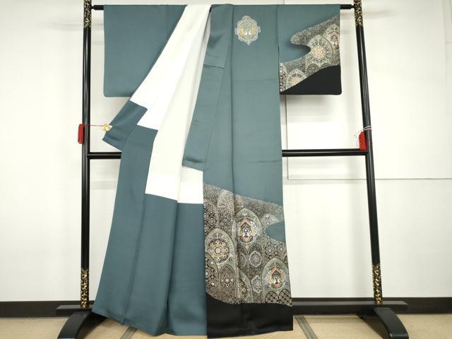平和屋着物●玉虫金彩 加藤信和 訪問着 孔雀更紗花文 金銀彩 正絹 逸品 AABI2562cs