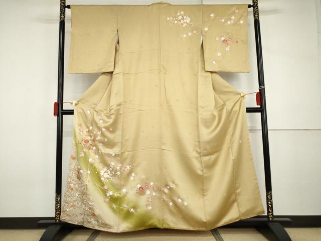 平和屋着物●十日町老舗ブランド 吉澤友禅 吾妻徳穂 訪問着 刺繍 花籠文 暈し染め 金彩 鈴乃屋扱い 正絹 逸品 AABI2565cs