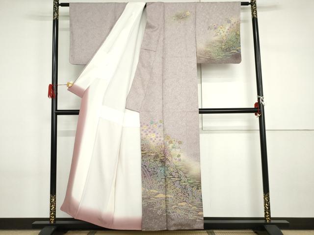 平和屋着物●伝統工芸士 華山 訪問着 草花文 暈し染め 金糸 正絹 逸品 AABI2577cs