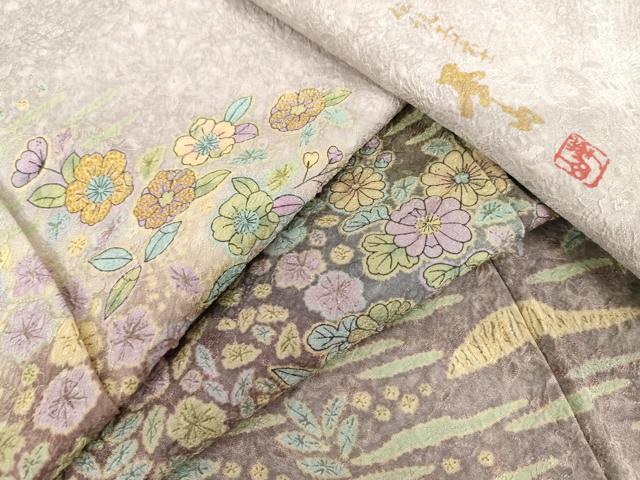 平和屋着物●伝統工芸士 華山 訪問着 草花文 暈し染め 金糸 正絹 逸品 AABI2577cs
