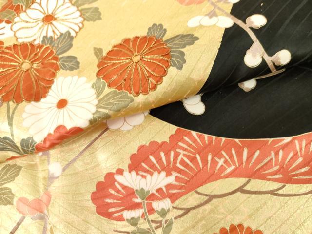 平和屋着物●豪華振袖・長襦袢(無双仕立て)セット 花松文 黒地 金彩 まるやま扱い 正絹 逸品 AABI2584cs