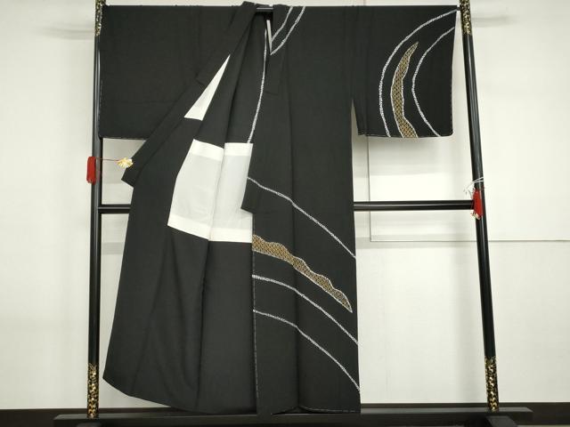 平和屋着物●男性 訪問着 背抜き仕立て 作家物 絞り 舞花文 黒地 キングサイズ正絹 逸品 未使用 AABI2601cs