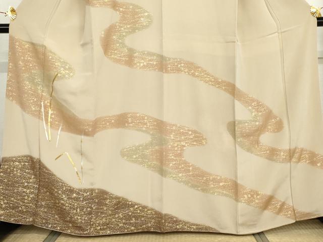 平和屋着物●訪問着 駒刺繍 木賊色 暈し染め 金彩 鬼しぼ縮緬 正絹 逸品 AABI2603cs