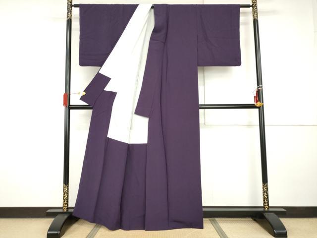 平和屋着物●上質な色無地 渋木染 ぎおん 皇室献上 深紫色 反端付き 正絹 逸品 AABI2611cs