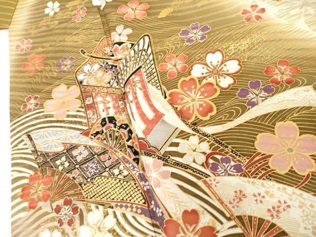 平和屋着物●豪華振袖 駒刺繍 御所車立波花文 暈し染め 金彩 正絹 逸品 AABI2628cs