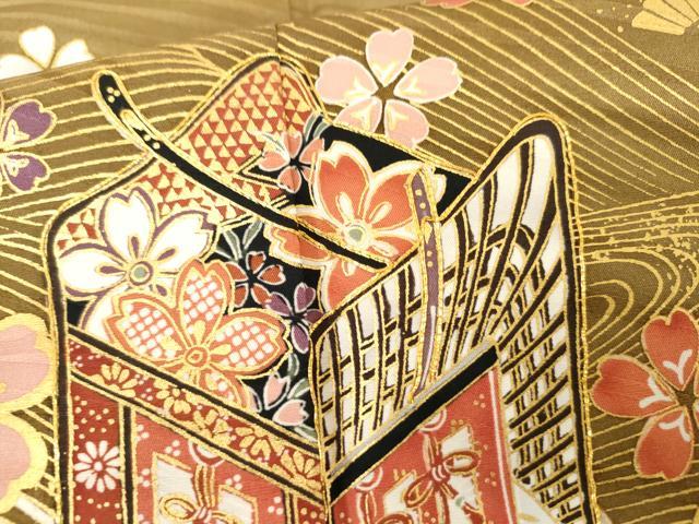 平和屋着物●豪華振袖 駒刺繍 御所車立波花文 暈し染め 金彩 正絹 逸品 AABI2628cs