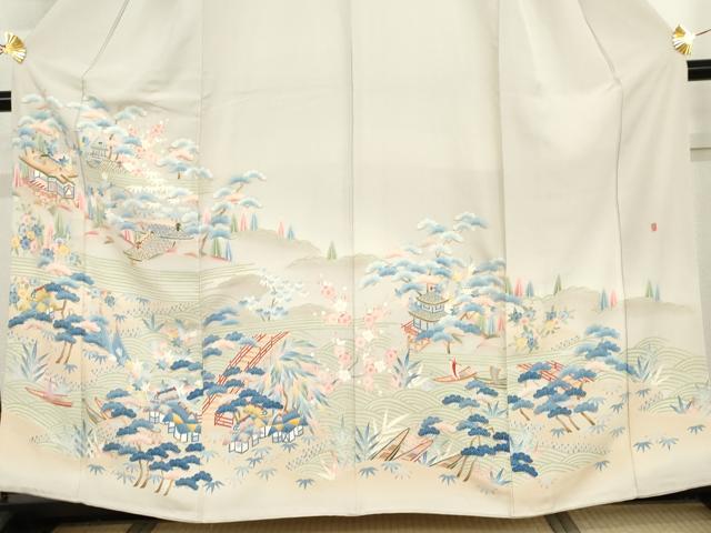 平和屋着物●本加賀友禅作家 稲荷茂雄 色留袖 渡り橋松竹梅文 暈し染め 正絹 逸品 AABI2629cs