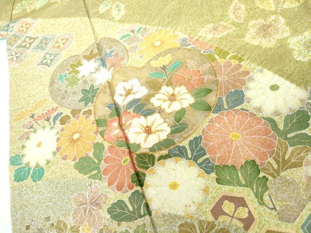 平和屋着物●訪問着 駒刺繍 絞り 雪輪花松文 金銀彩 正絹 逸品 AABI2631cs