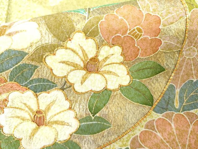 平和屋着物●訪問着 駒刺繍 絞り 雪輪花松文 金銀彩 正絹 逸品 AABI2631cs