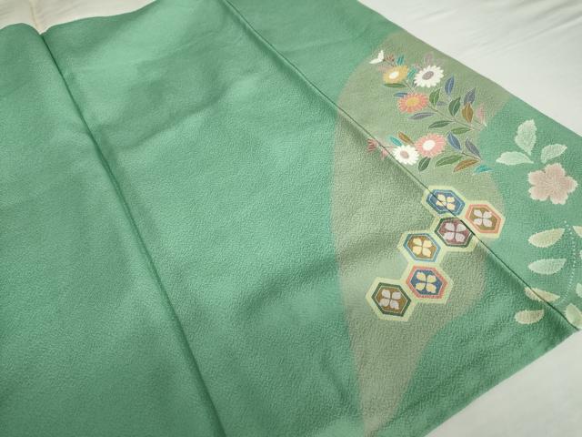 平和屋着物●訪問着 駒刺繍 絞り 雪輪花松文 金銀彩 正絹 逸品 AABI2631cs